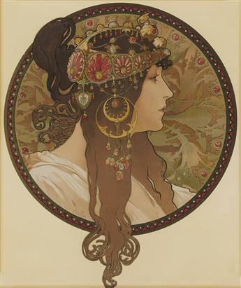 ALPHONSE MUCHA (1860-1939). [TÊTES BYZANTINE.] Two decorative panels. Circa 1897. Each approximately 14x13 inches, 35x33 cm. [F. Champe